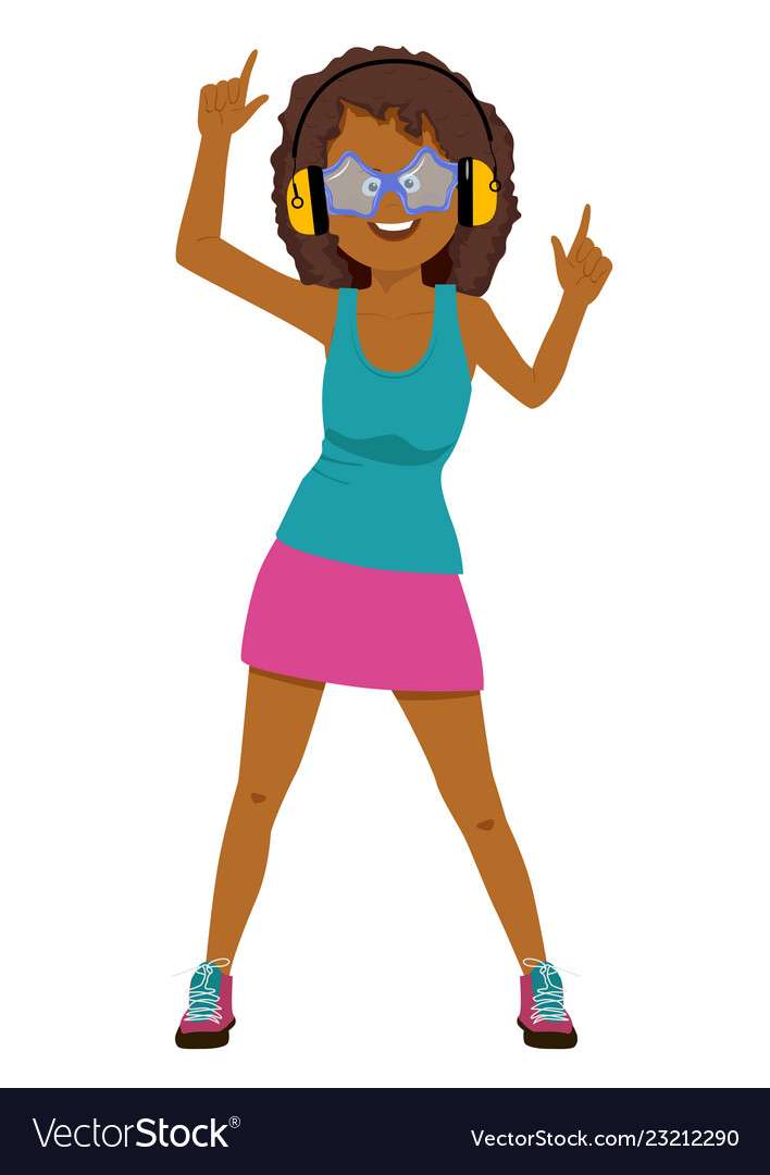 Young african american girl with headphones vecto puzzle online