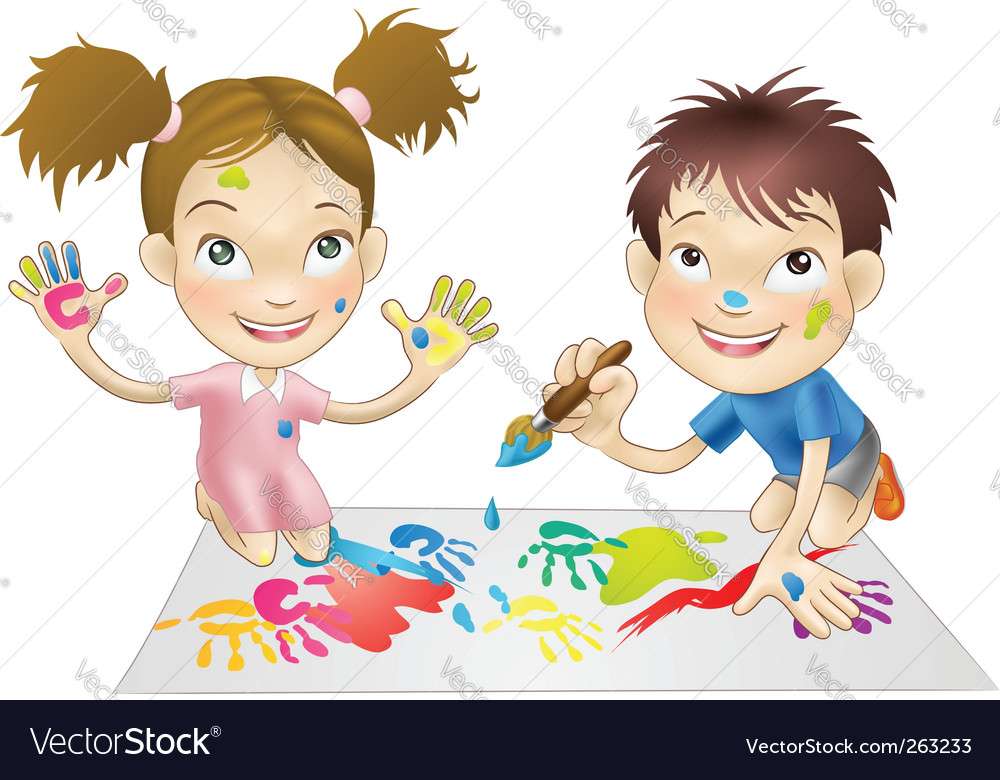 Children playing vector image puzzle online