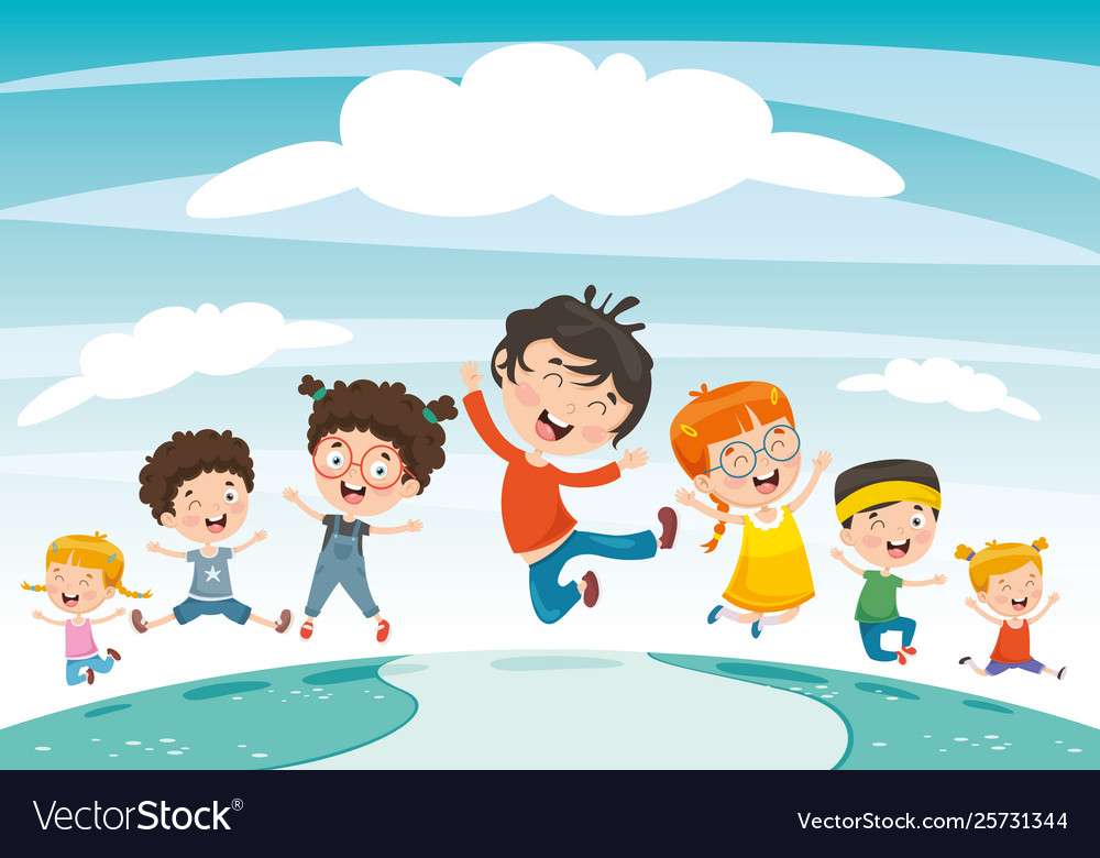 Children playing vector image puzzle online