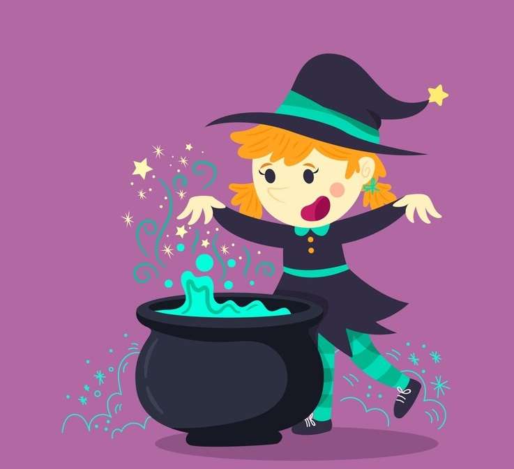 Halloweenowa czarownica z kociołkiem puzzle online