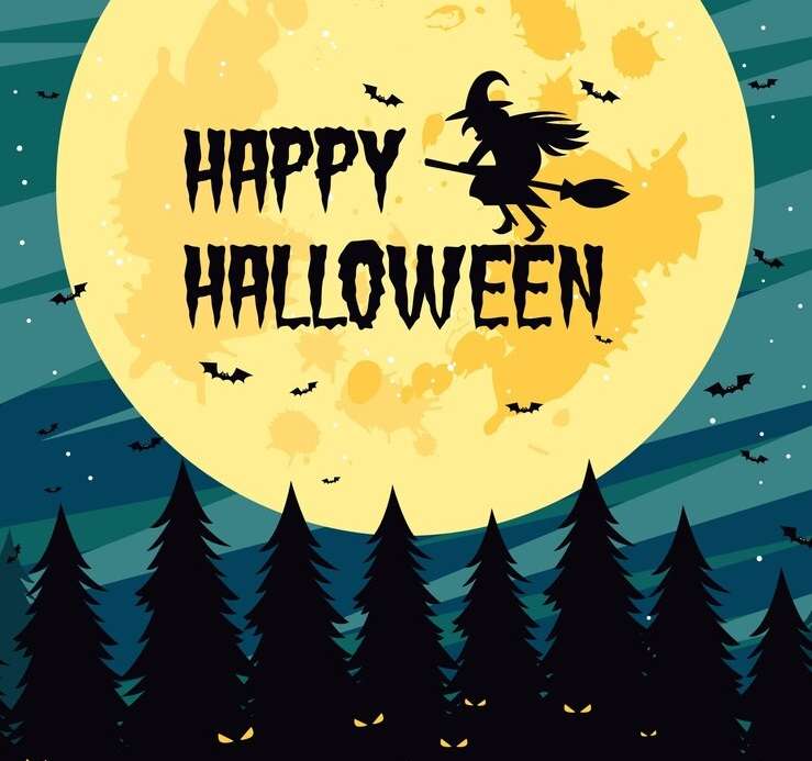Halloweenowa wiedźma na miotle puzzle online