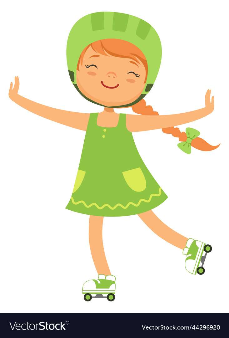 Girl on roller scates happy kid cartoon joyful vec puzzle online