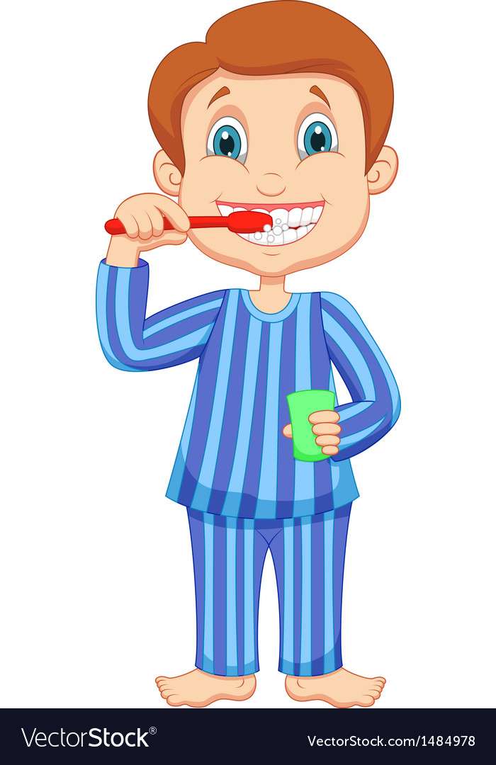 Cute little boy cartoon brushing teeth vector imag puzzle online