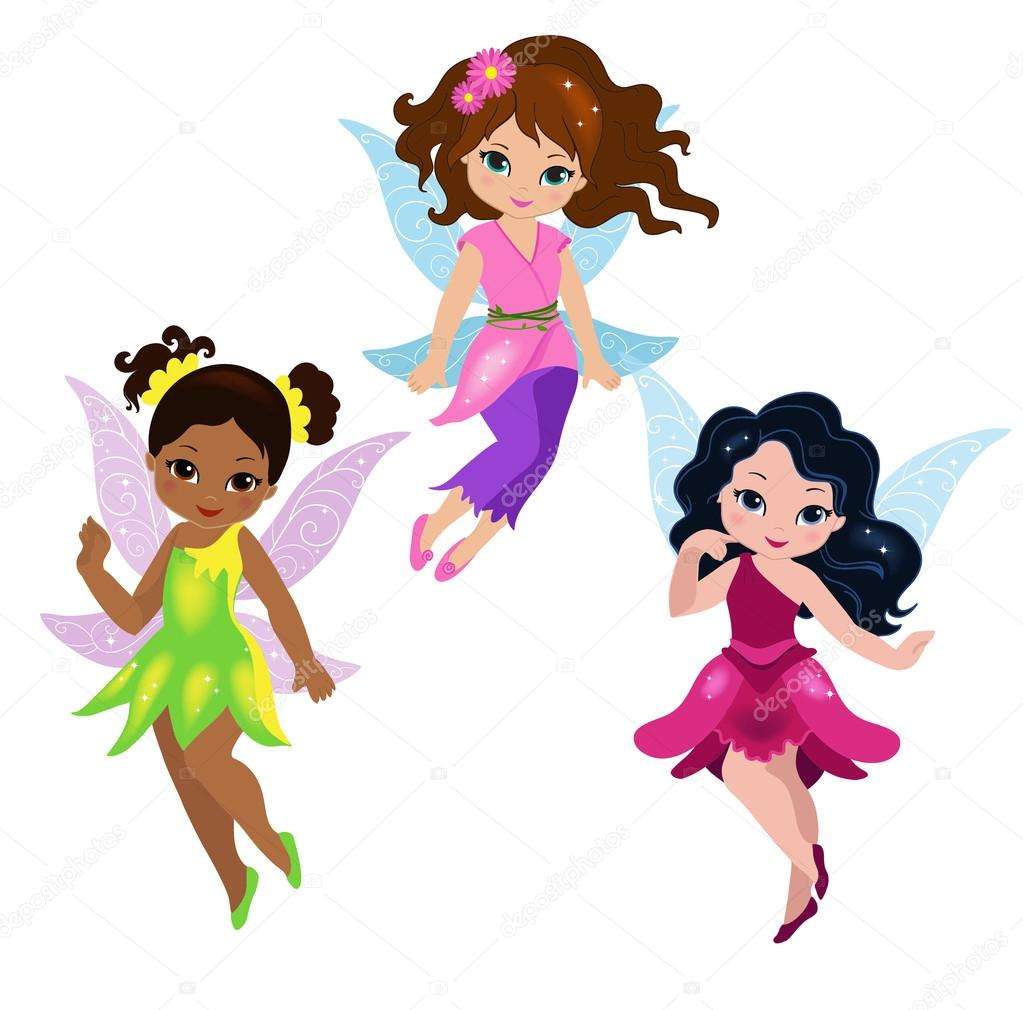 Illustration of three cute fairies in fly Stock Ve puzzle online