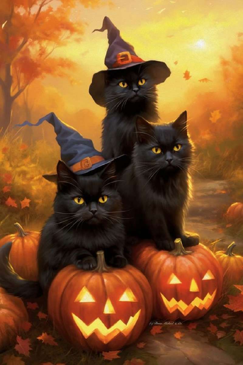Kocięta gotowe na Halloween puzzle online