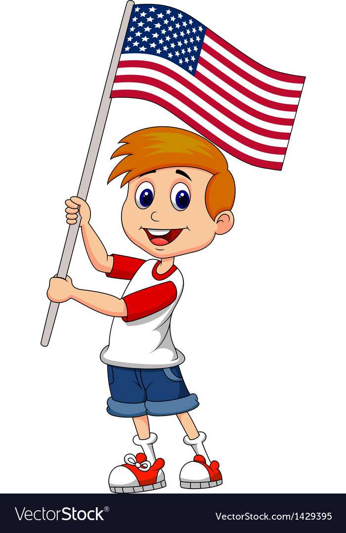 Cute boy cartoon waving with american flag vector puzzle online