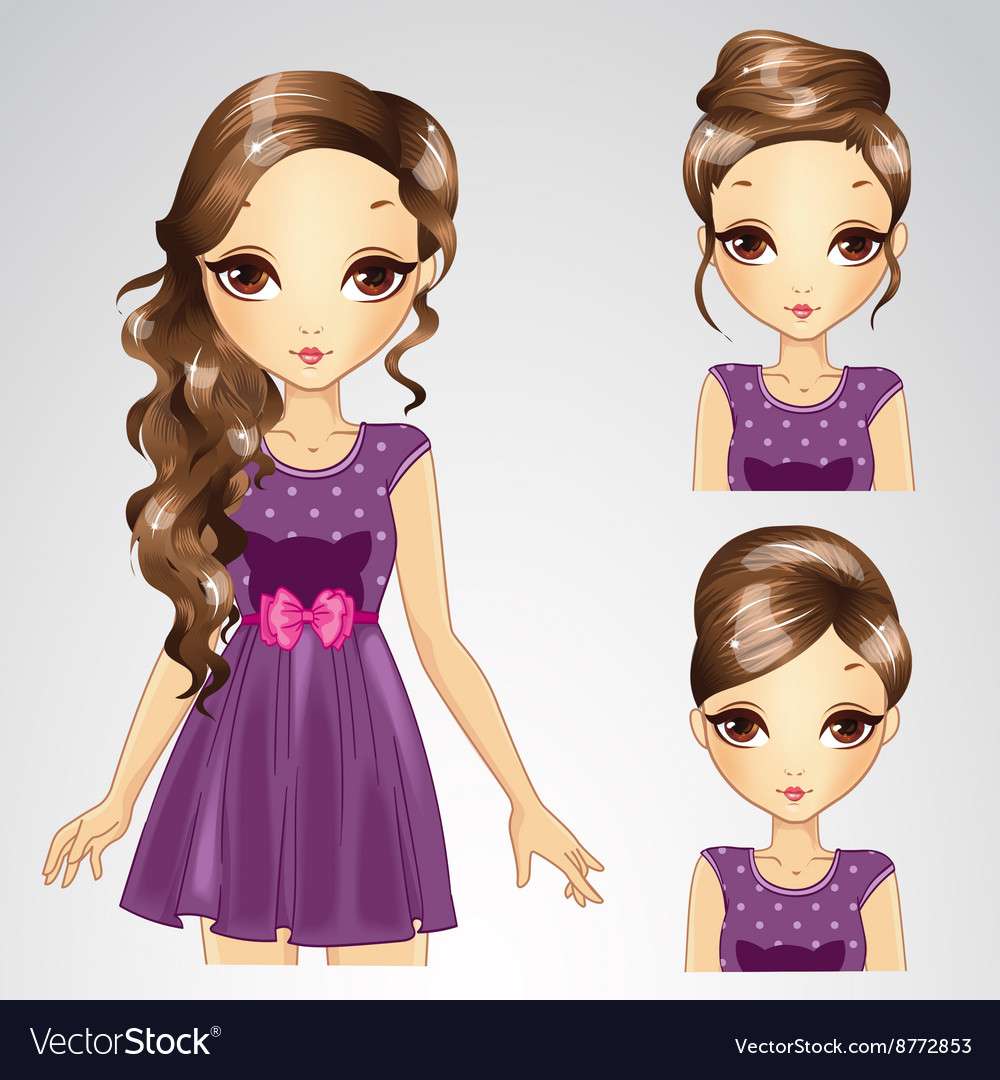 Hairstyle set of girl in purple dress vector image puzzle online