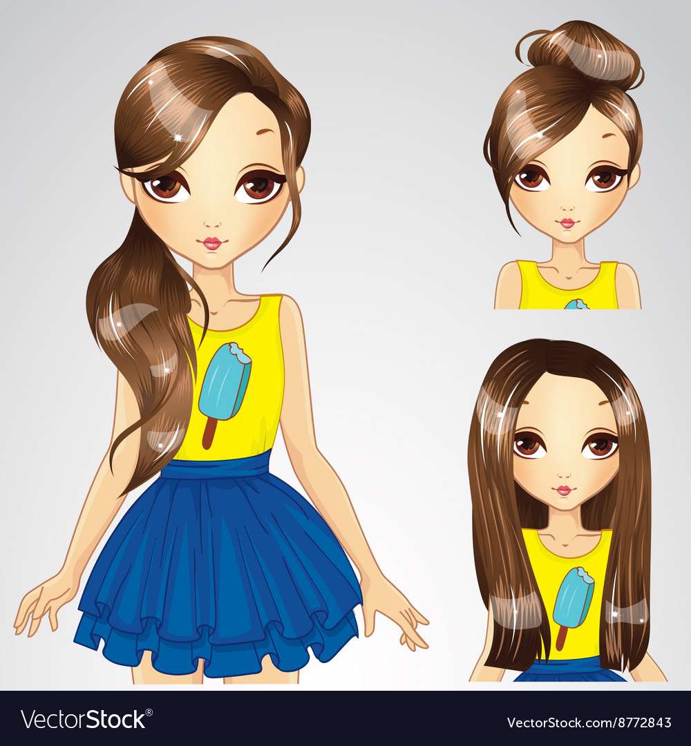 Hairstyle set of girl in yellow shirt vector image puzzle online