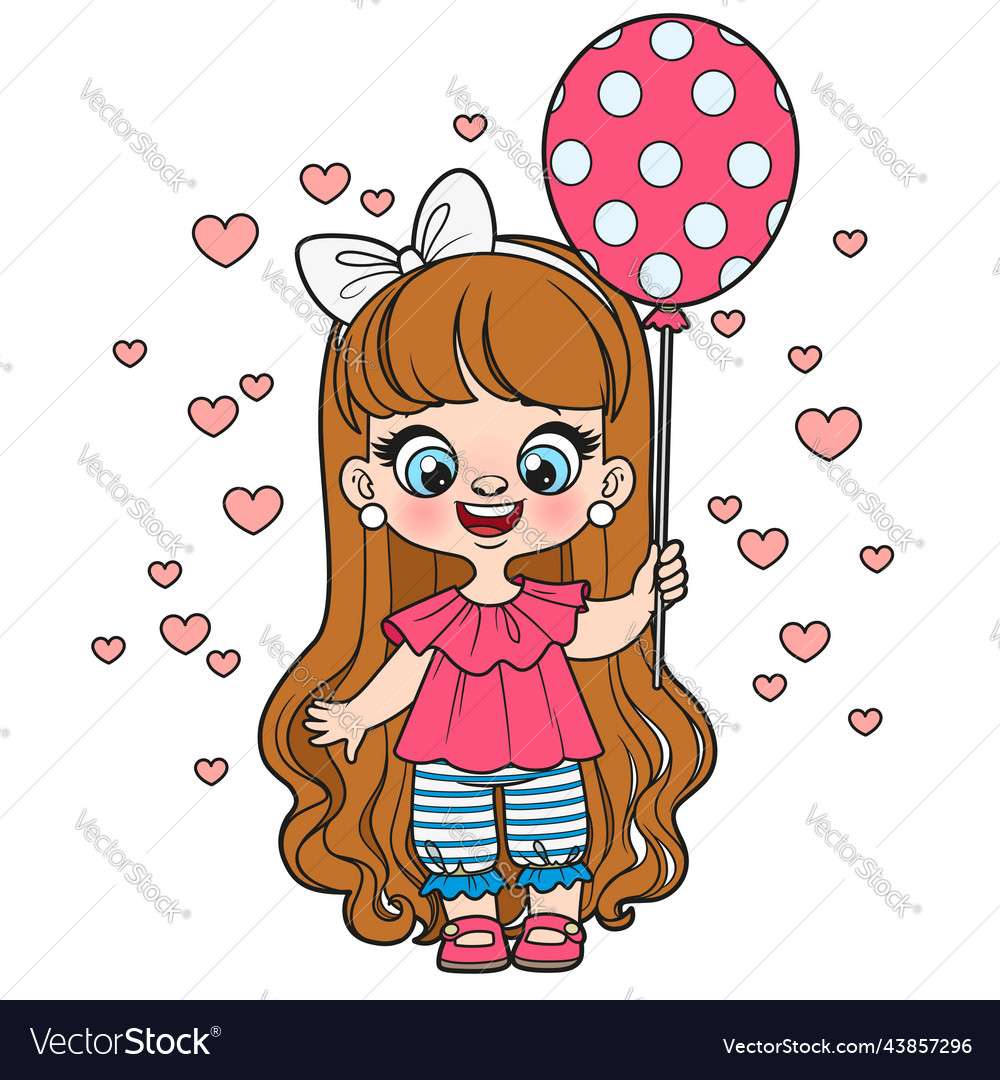 Cute cartoon longhaired girl with a polka dot vect puzzle online