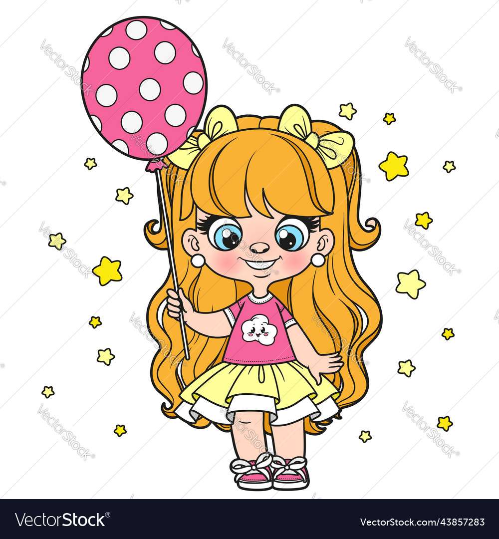 Cute cartoon longhaired baby girl with a polka vec puzzle online
