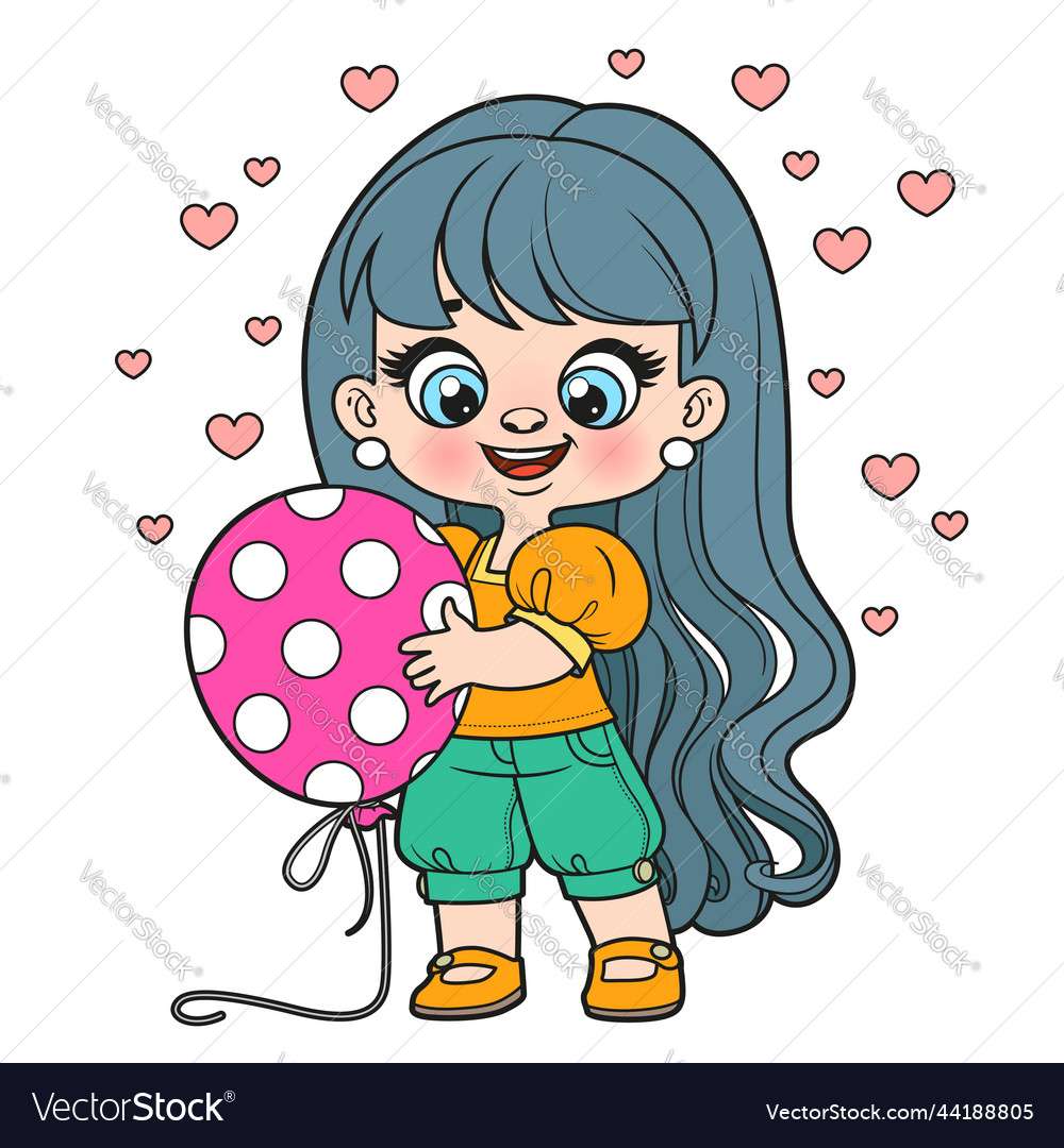 Cute cartoon longhaired girl with a big polka dot puzzle online