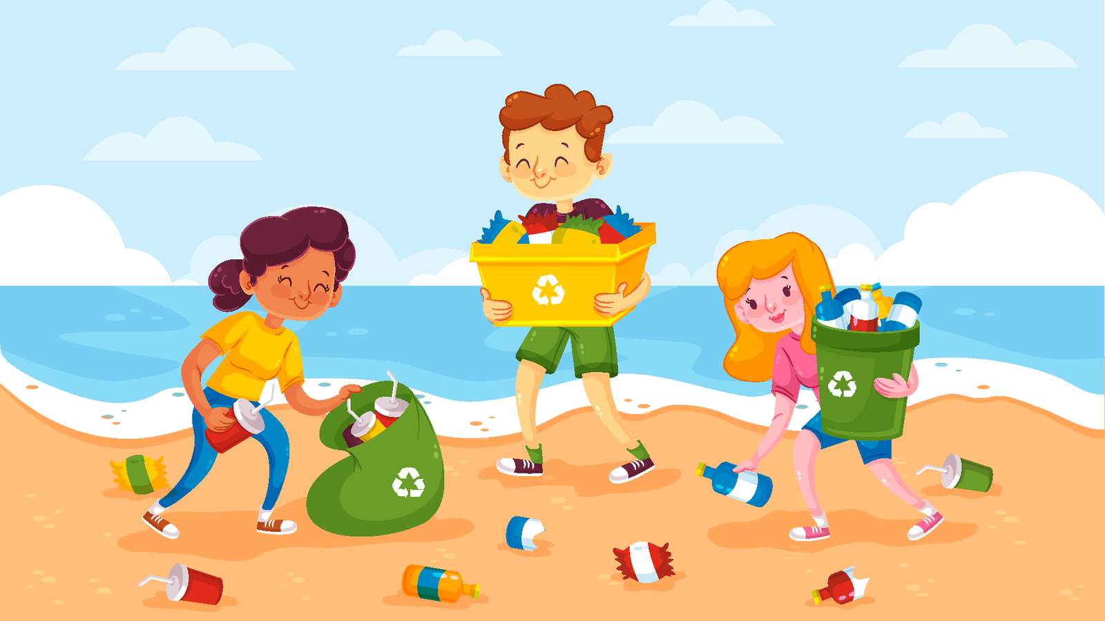ludzie sprzątający plażę puzzle online