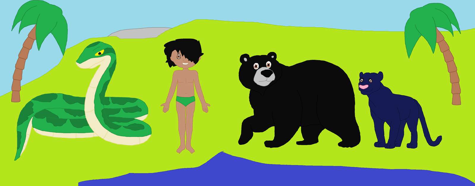 Mowgli, Kaa, Bagheera i Baloo puzzle online