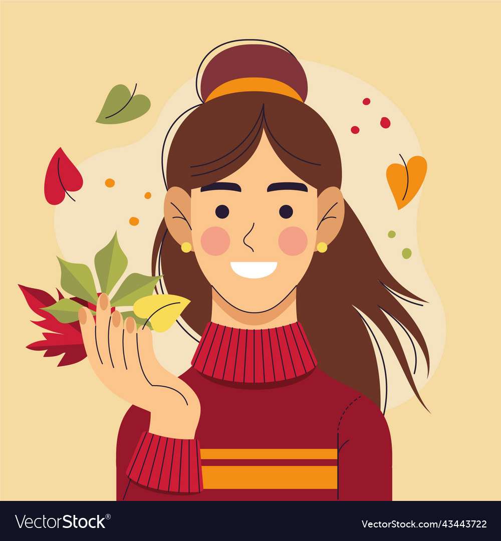 Autumn hand drawn with girl vector image puzzle online