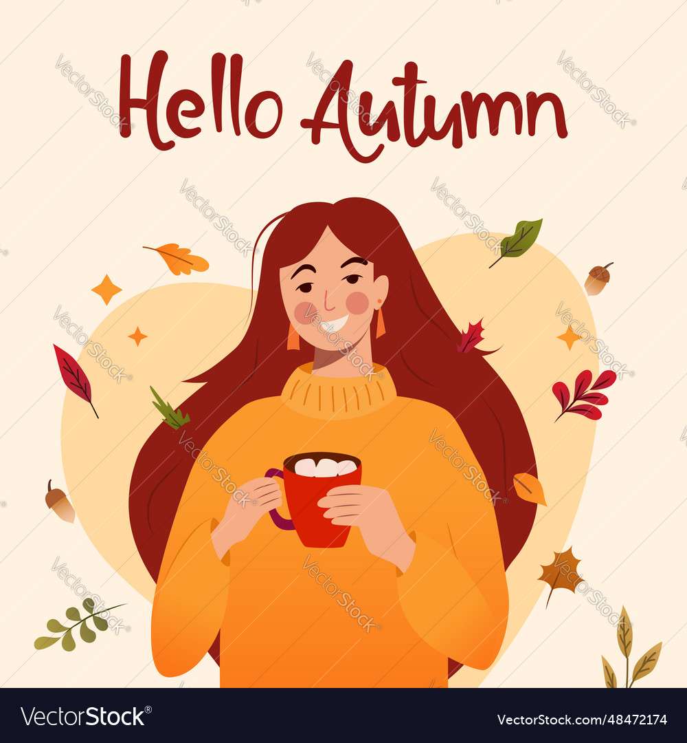 A young girl in sweater holds cup vector image puzzle online