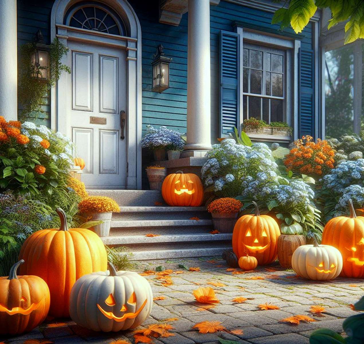 Udekorowane podwórze w Halloween puzzle online