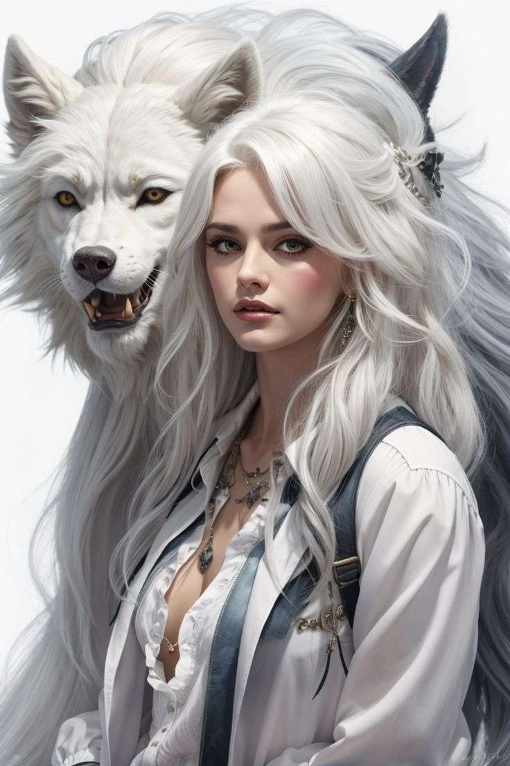 białe włosy, biały wilk puzzle online