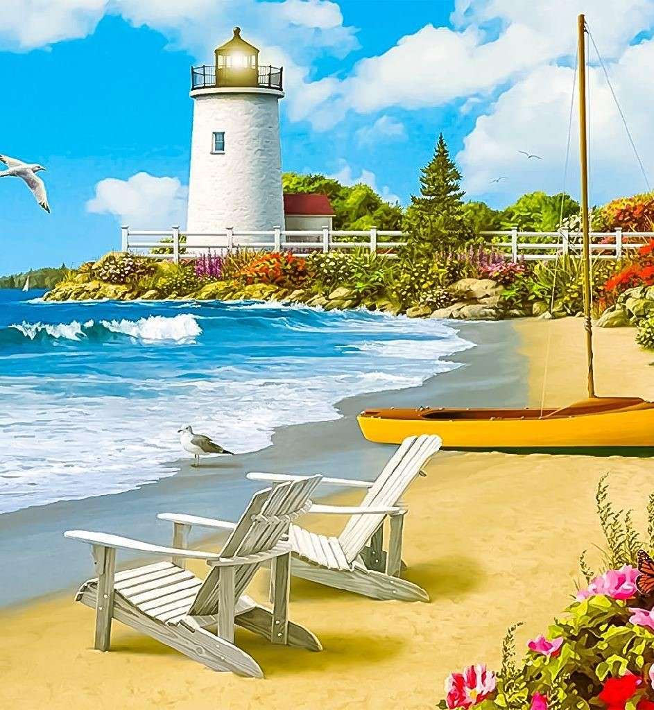 Piaszczysta plaża z latarnią puzzle online