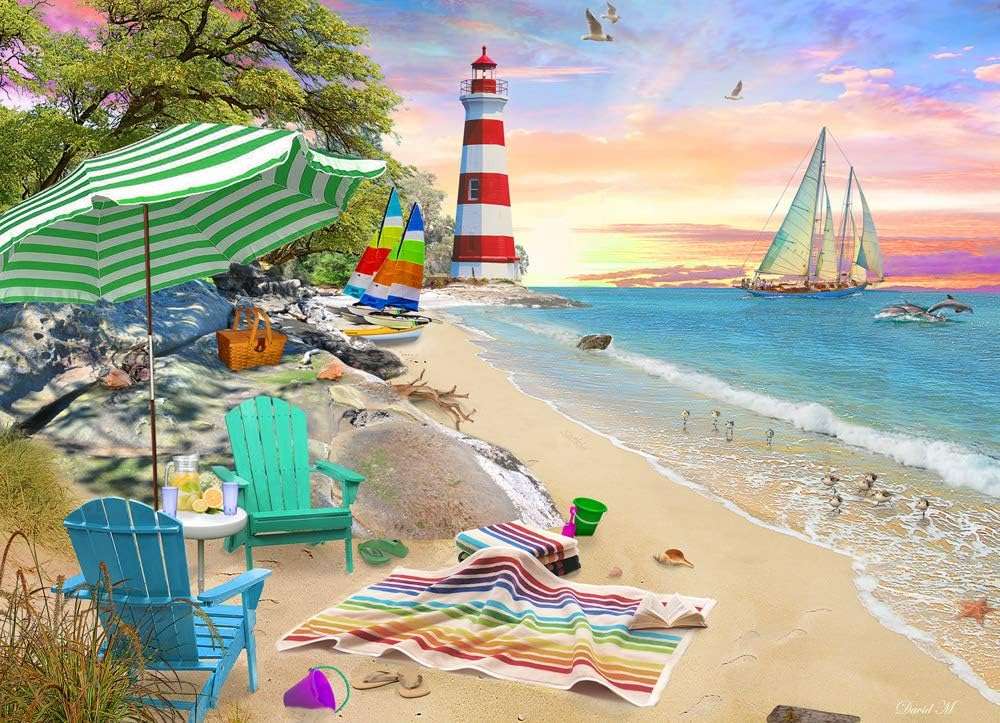 Plaża z latarnią morską puzzle online