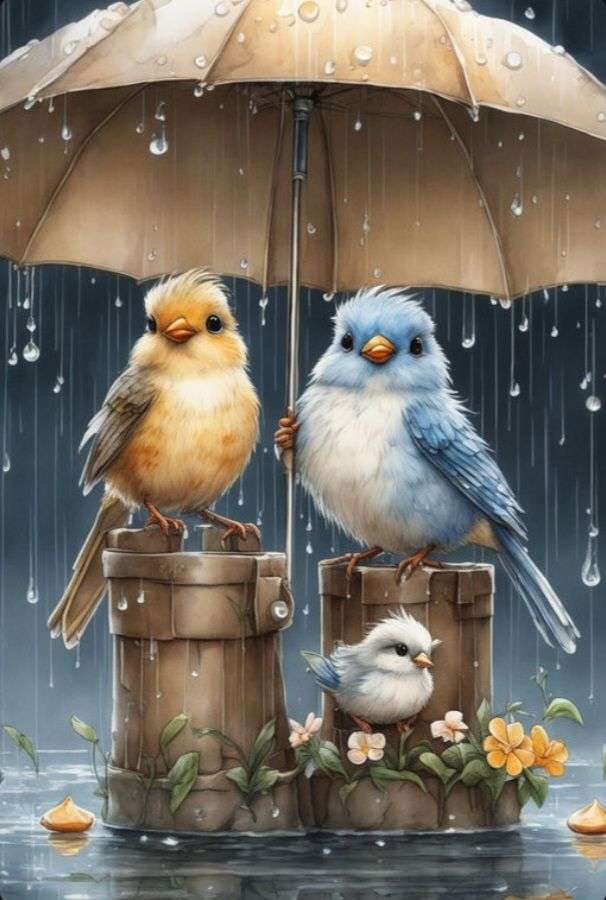 Ptaki pod parasolem puzzle online