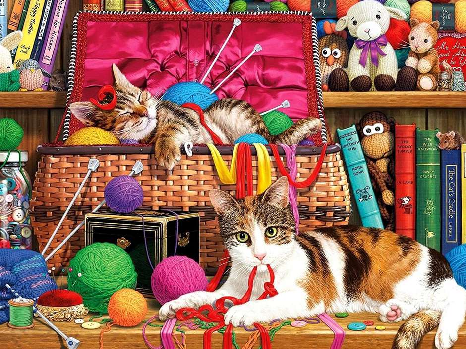 Kotki wśród włóczek puzzle online