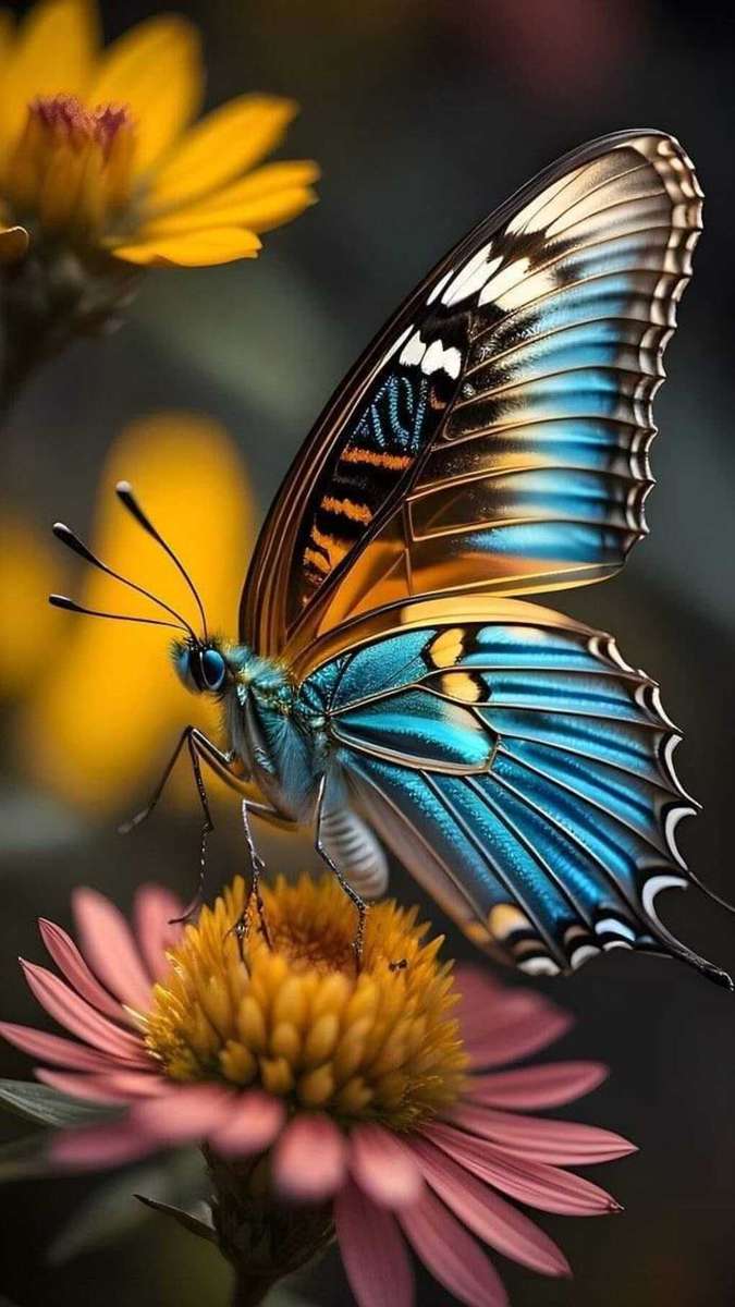 Lyoder beetle motyl jasnoniebieski różowy kwiat puzzle online