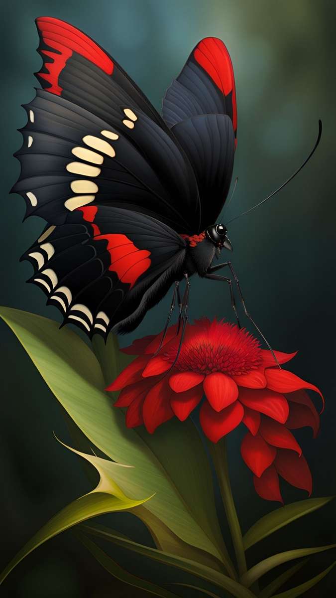 motyl czerwony kwiat puzzle online