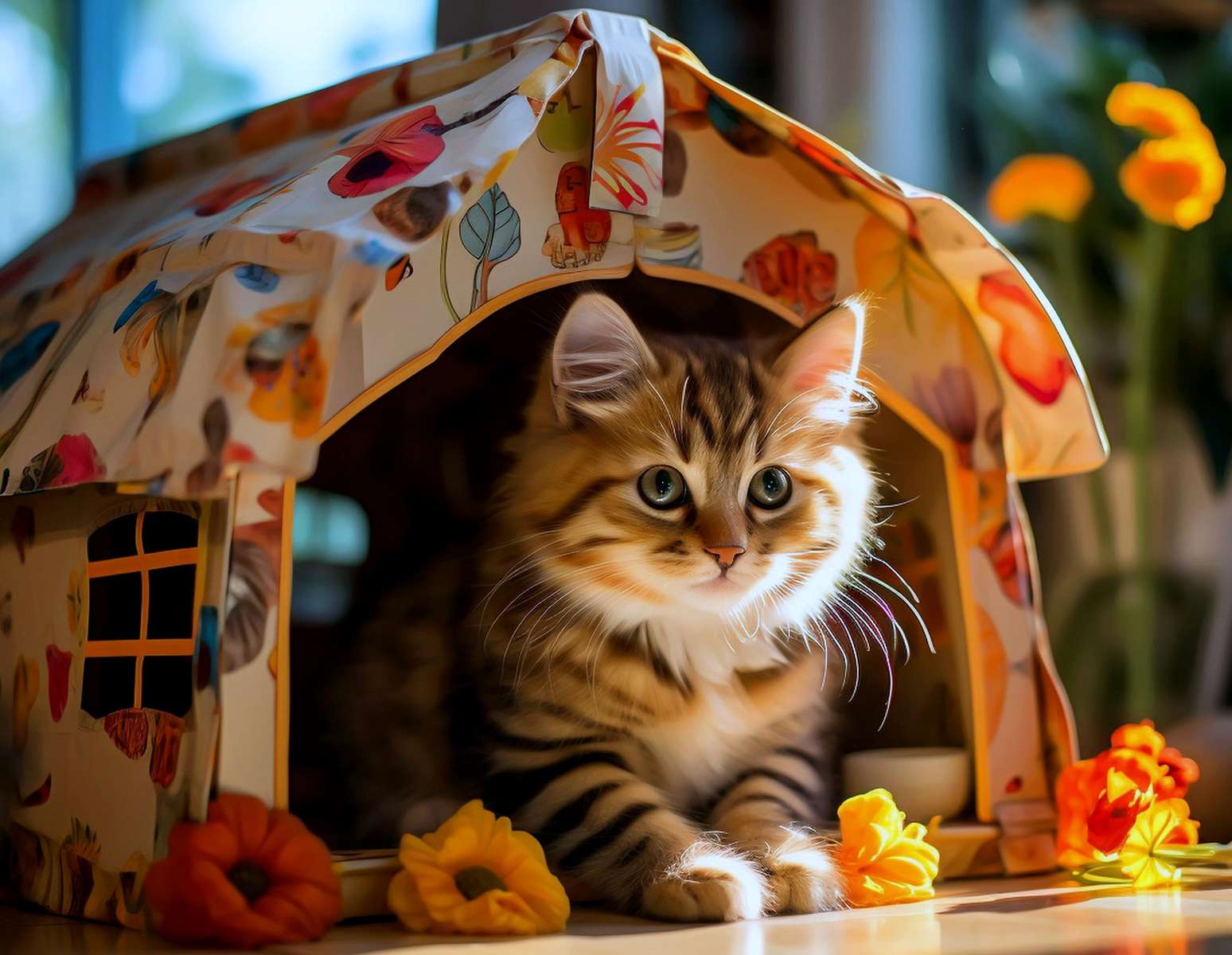 Mały kotek w swoim domku puzzle online
