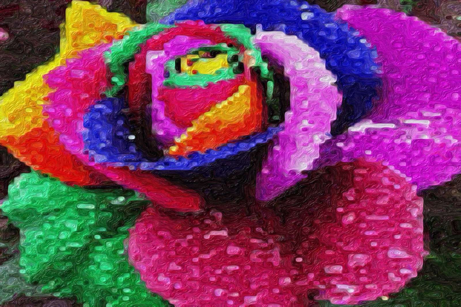 Tęczowa róża w stylu Vincenta van Gogha puzzle online