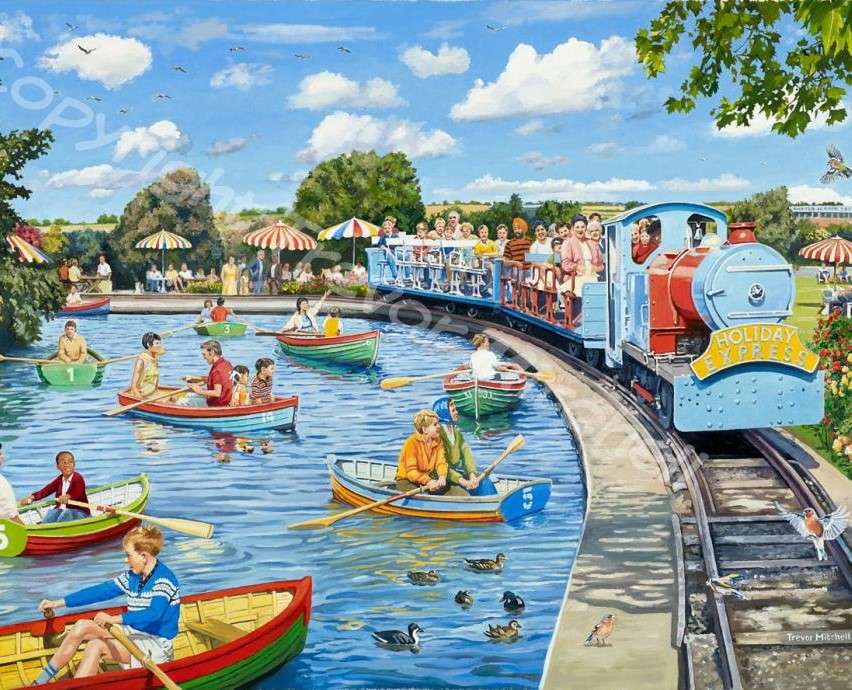 Wesołe miasteczko z pociągiem i łódkami puzzle online