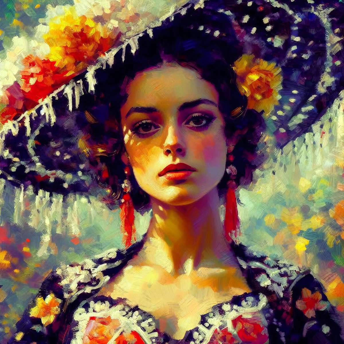 Portret hiszpańskiej damy w pięknym kapeluszu puzzle online