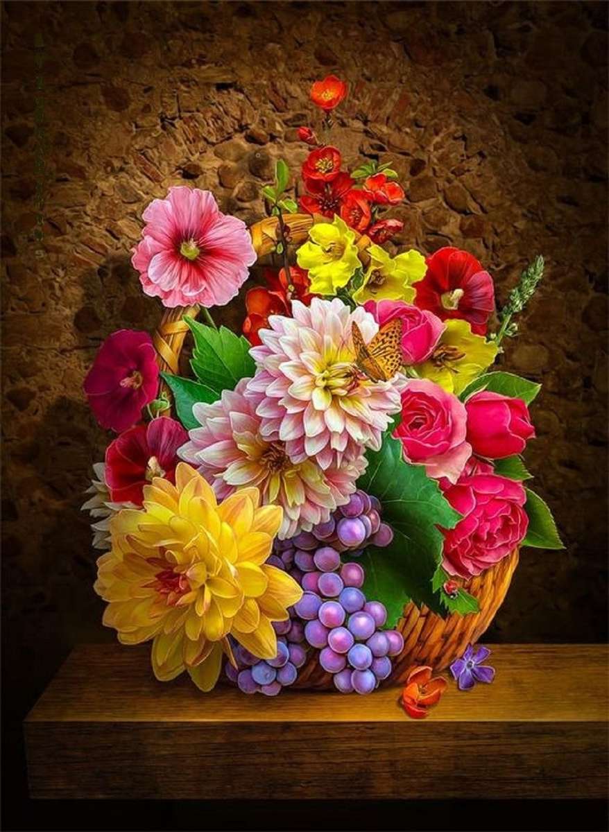 Kosz z pięknymi kwiatami puzzle online