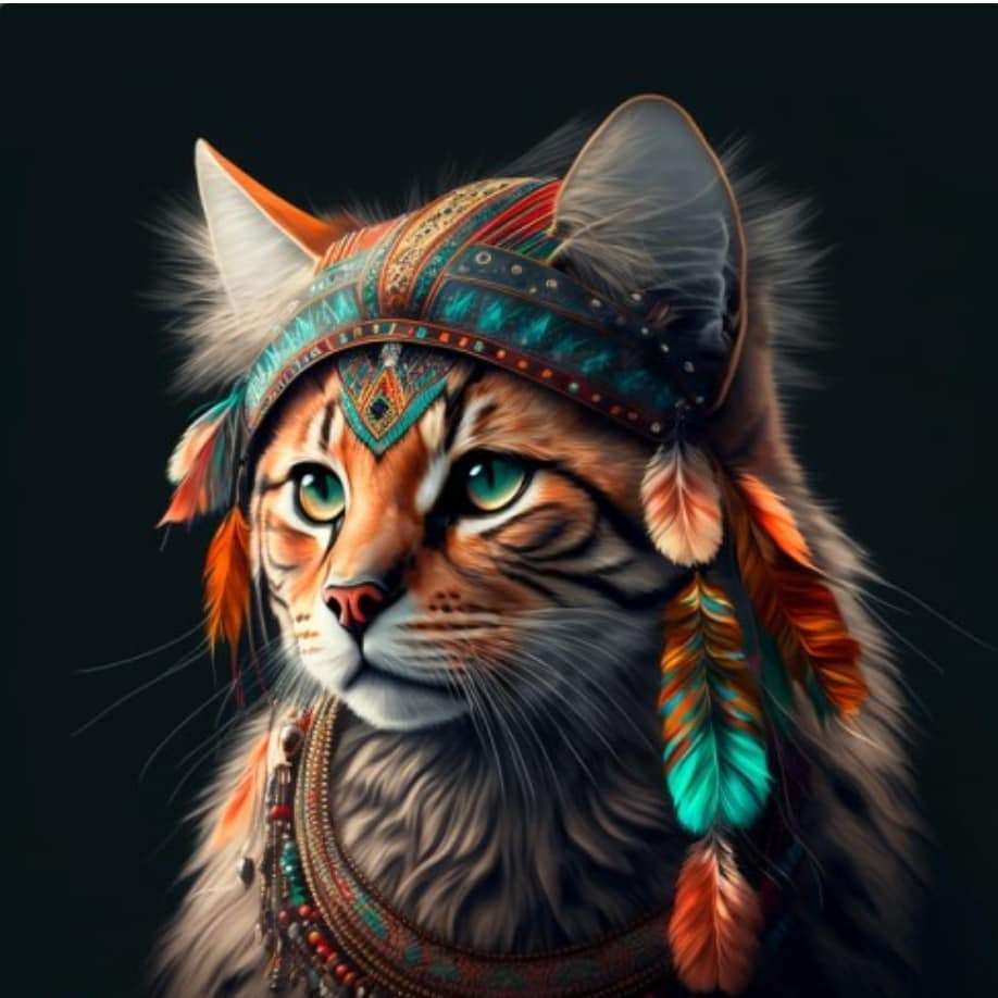 Kot w stylu boho z pięknymi dużymi oczami puzzle online