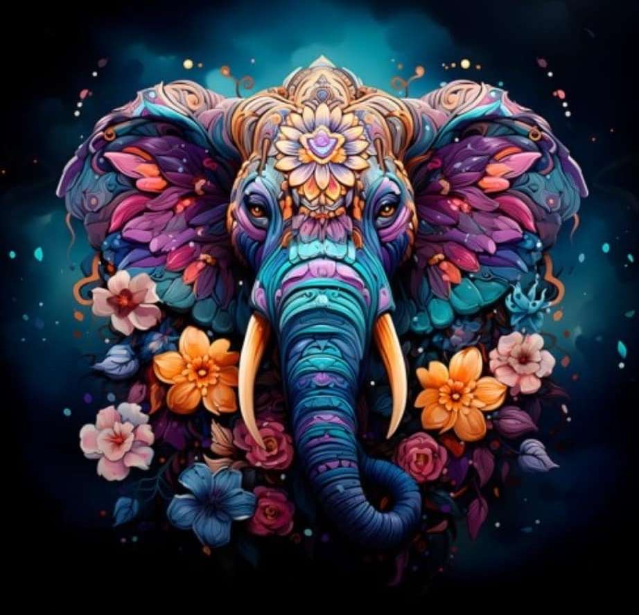 Kolorowy słoń w kwiatach puzzle online