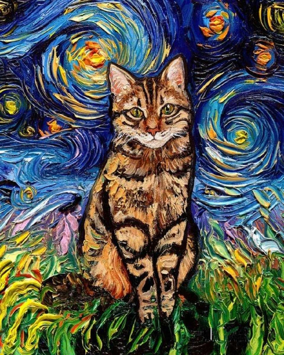 Kot w stylu Van Gogha puzzle online