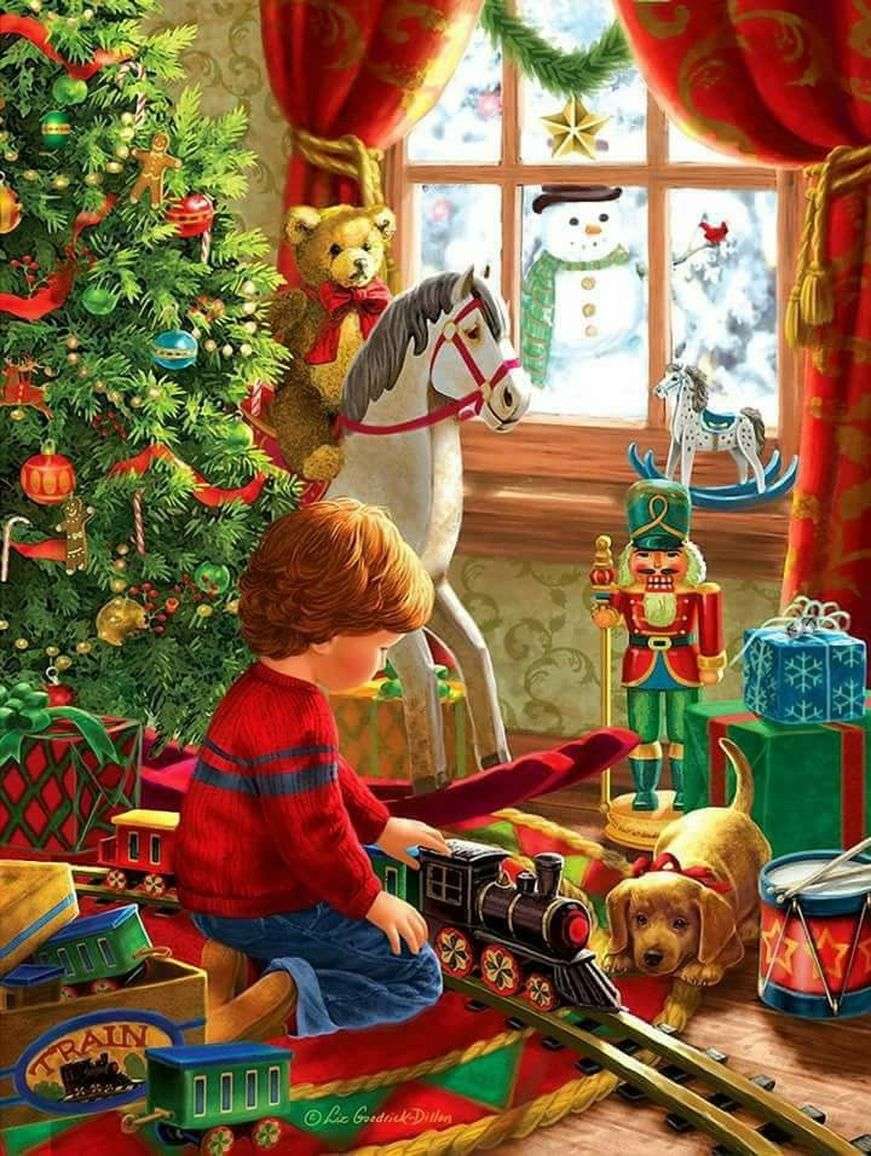 Chłopiec w świąteczny poranek puzzle online