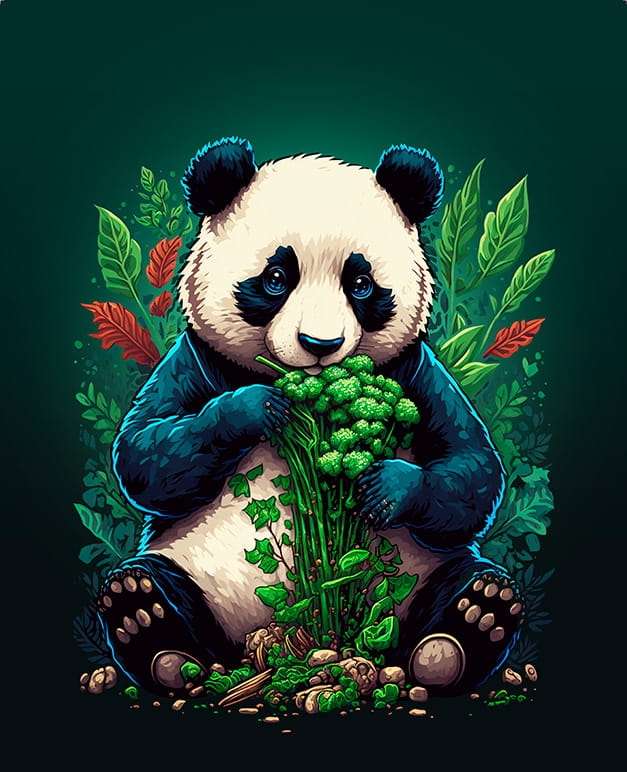 Panda zajadająca zielone liście puzzle online