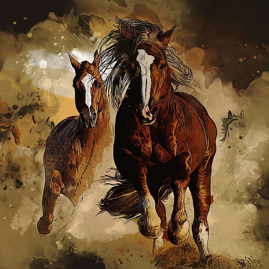 Dwa dzikie konie w galopie puzzle online