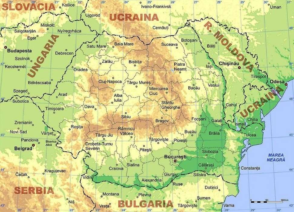 mapa fizyczna Rumunii puzzle online