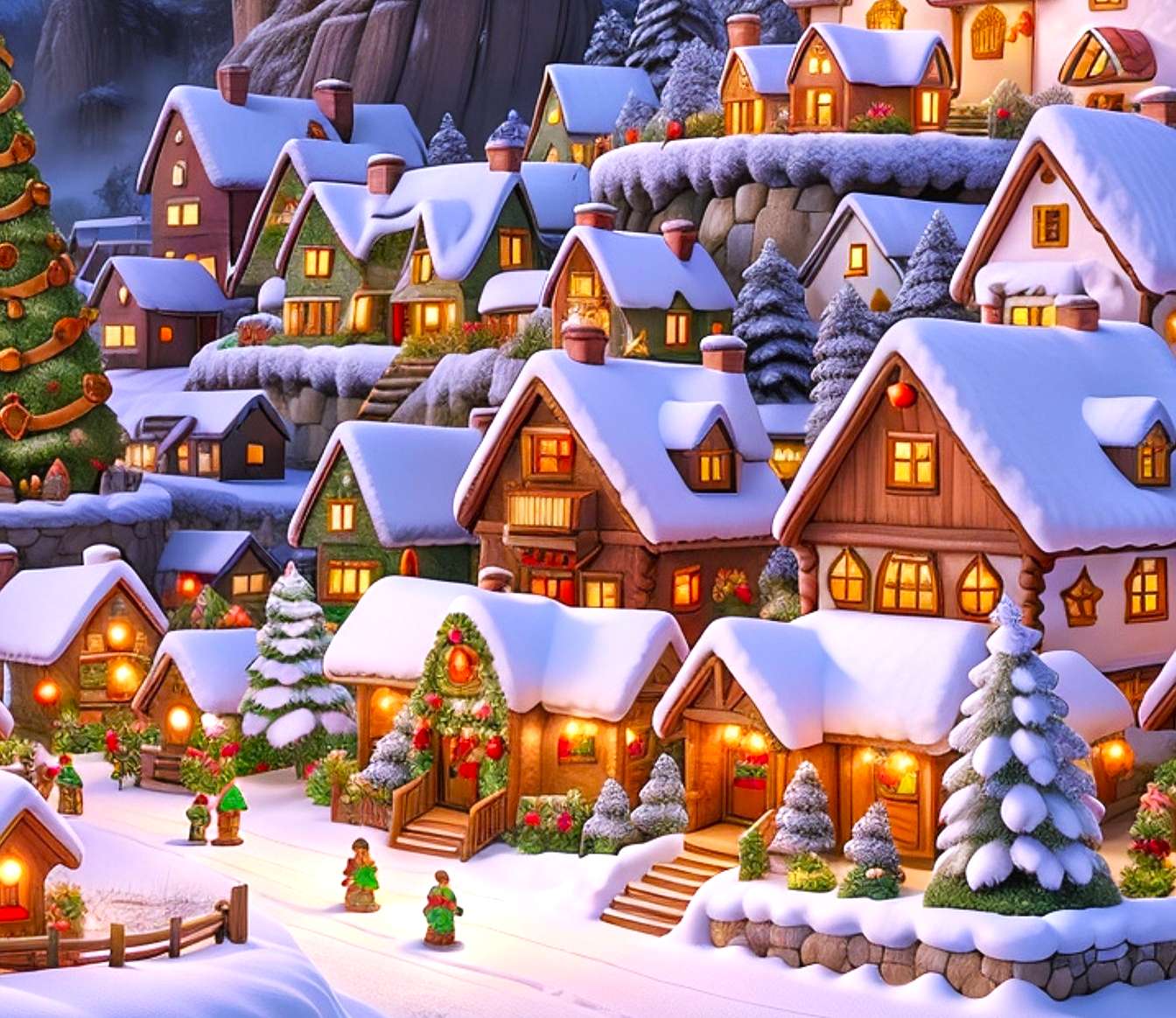 Miasteczko w świątecznych dekoracjach puzzle online