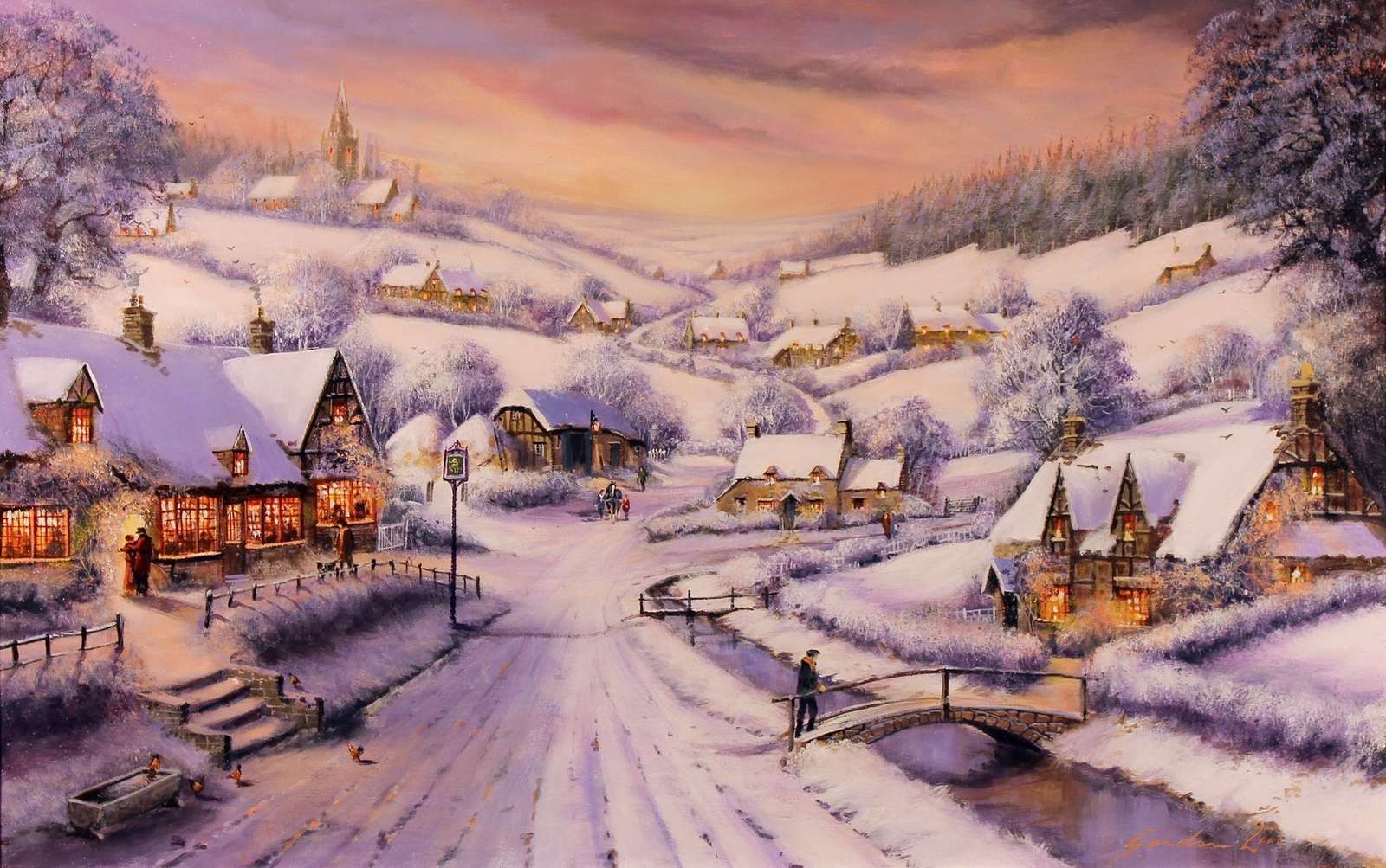 Małe urocze miasteczko zimą puzzle online