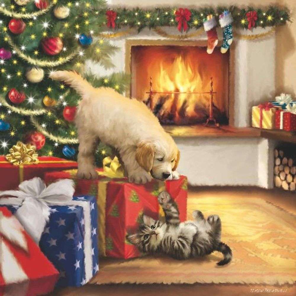 Święta Bożego Narodzenia dla szczeniąt i kotków puzzle online