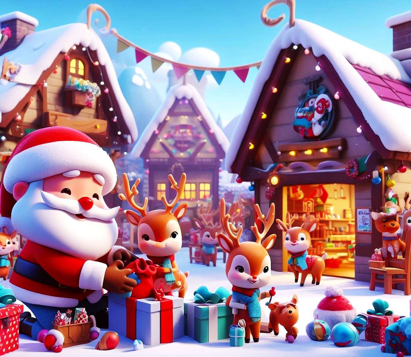 Boże Narodzenie w wiosce sarenek puzzle online