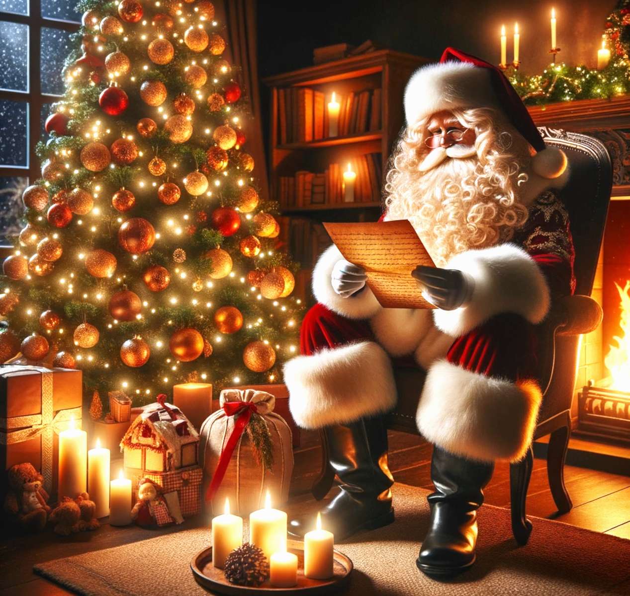 Święty Mikołaj czyta listy od dzieci puzzle online