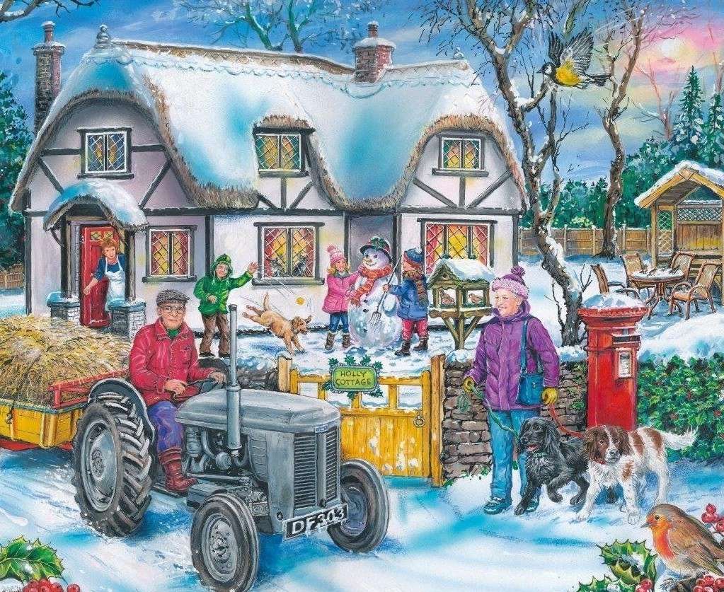 Zimową porą przed domem puzzle online