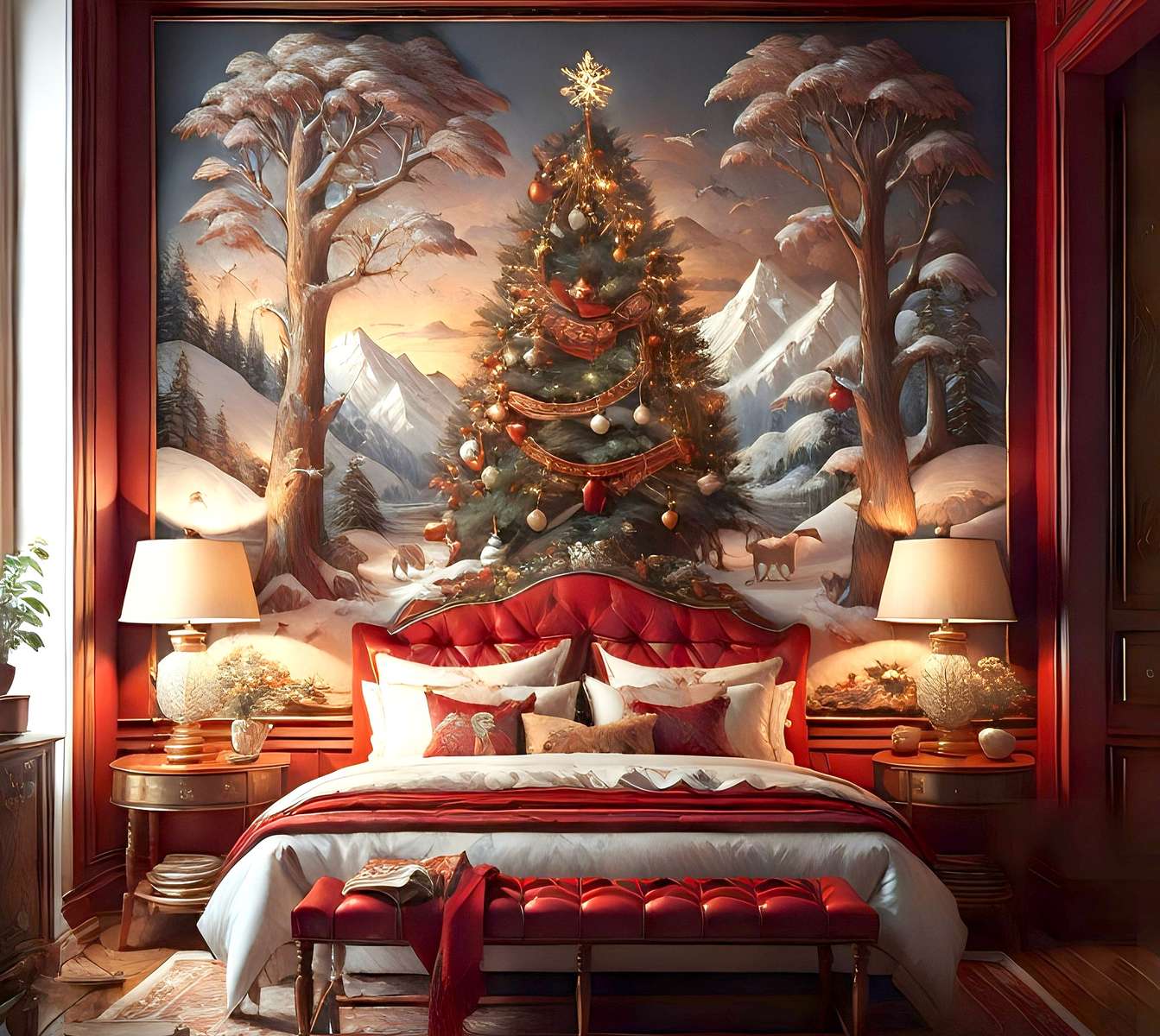 Sypialnia ze świątecznym gobelinem puzzle online