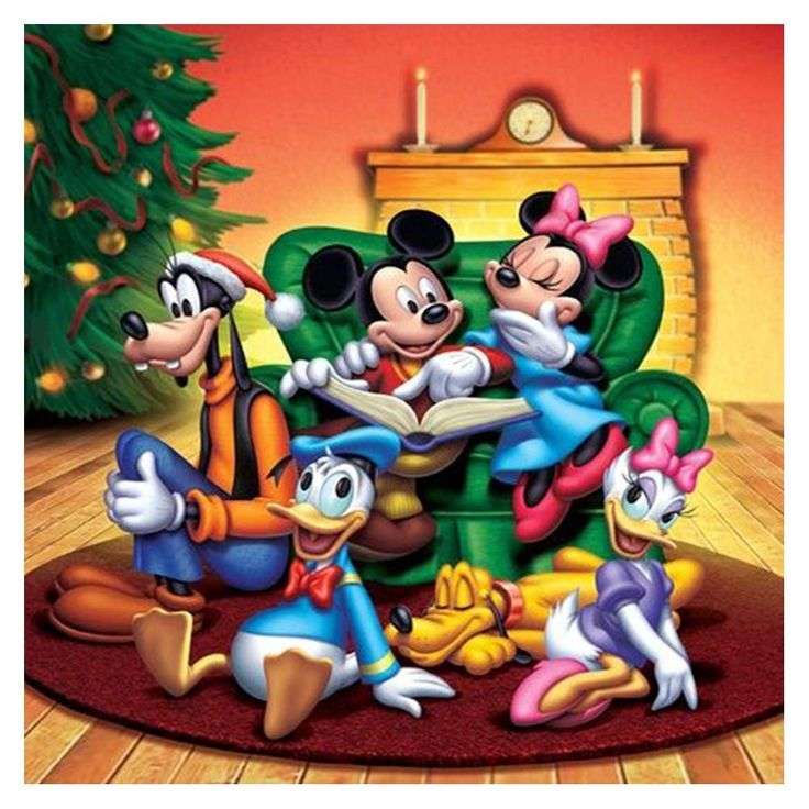 Postacie z bajek Disneya przy choince puzzle online