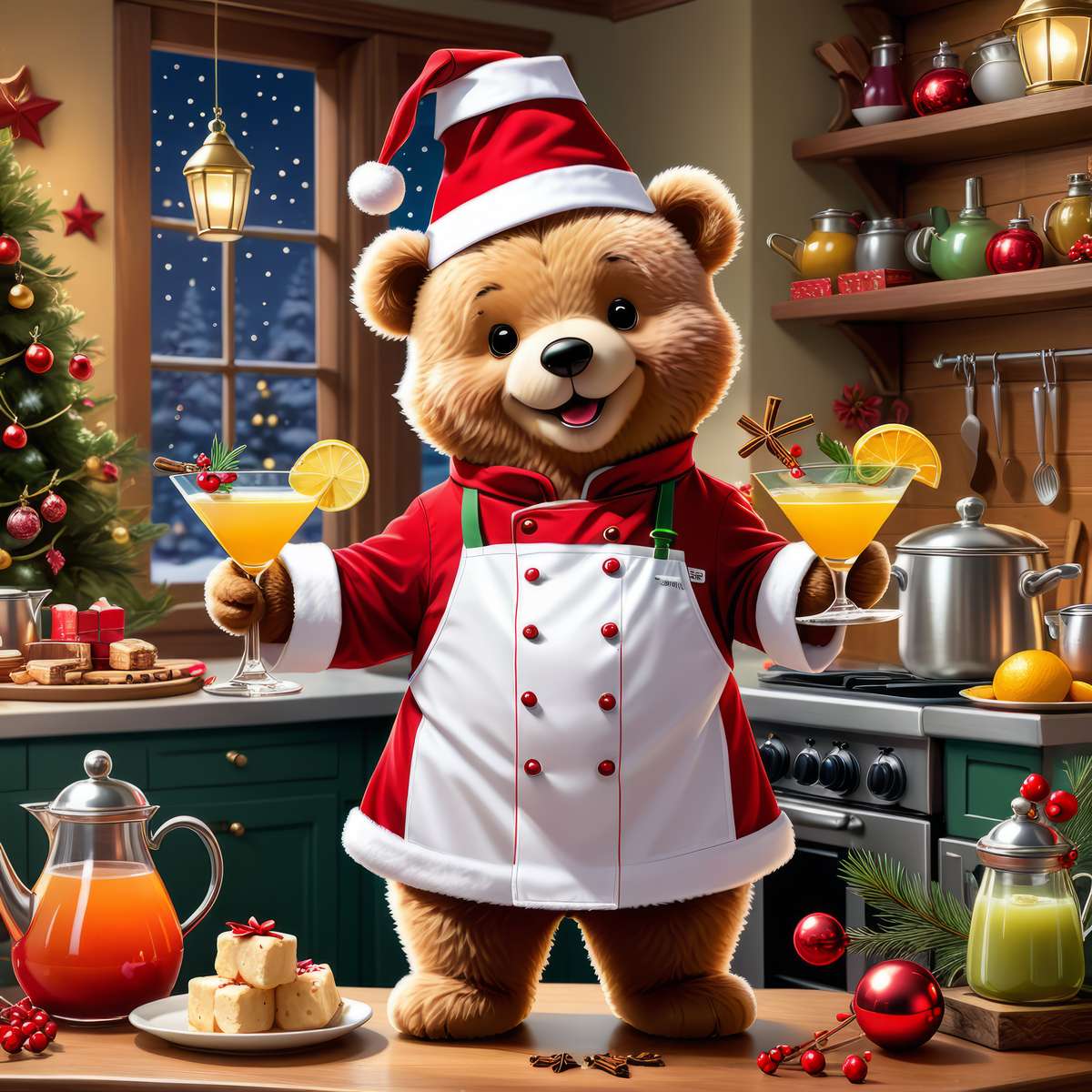 Świąteczny Niedźwiedź Szefa Kuchni puzzle online