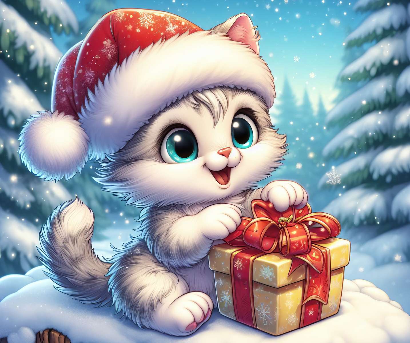 Słodki świąteczny kotek puzzle online