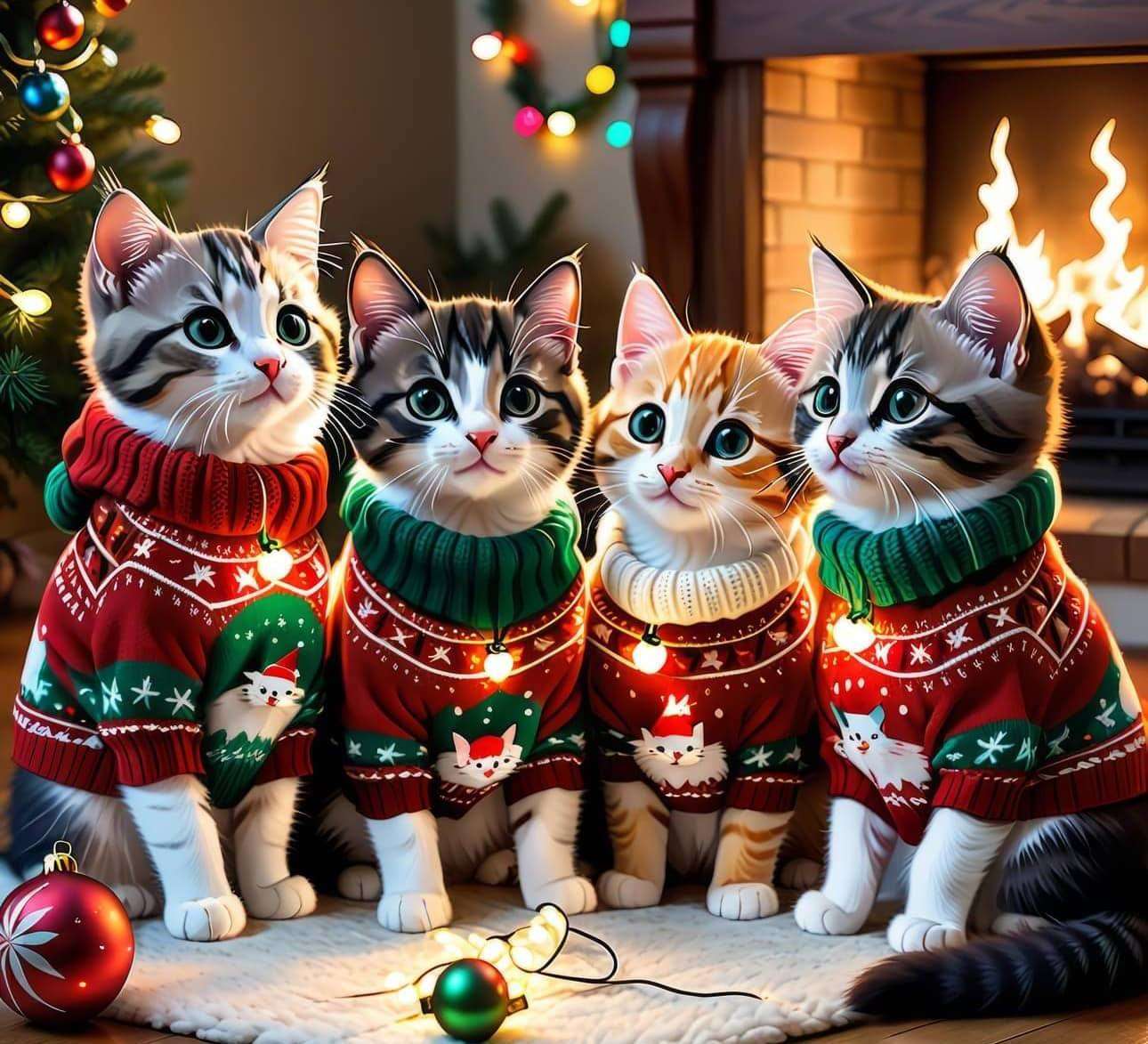 Śliczne świąteczne kociaki puzzle online